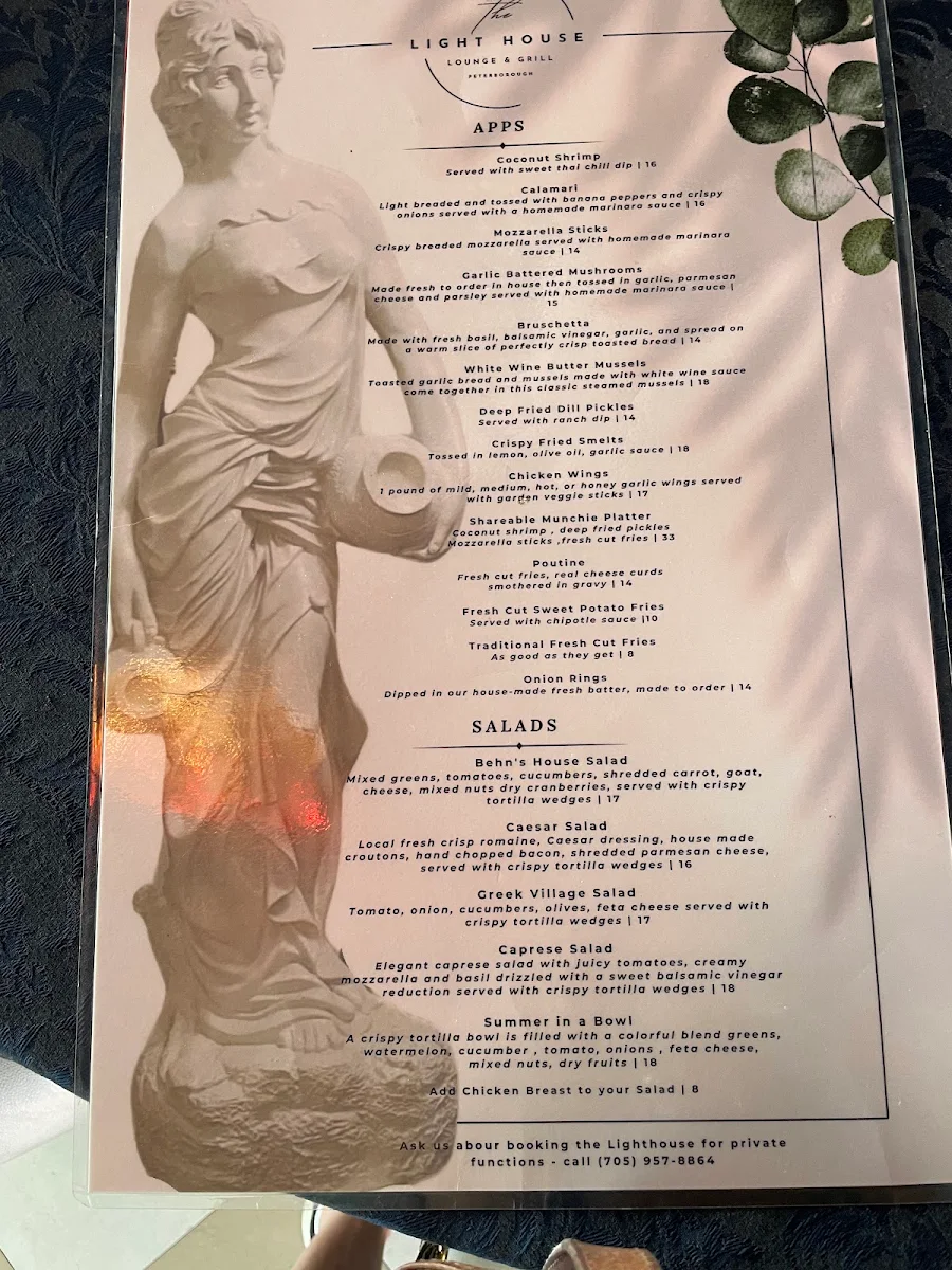 Menu, Light House Lounge & Grill