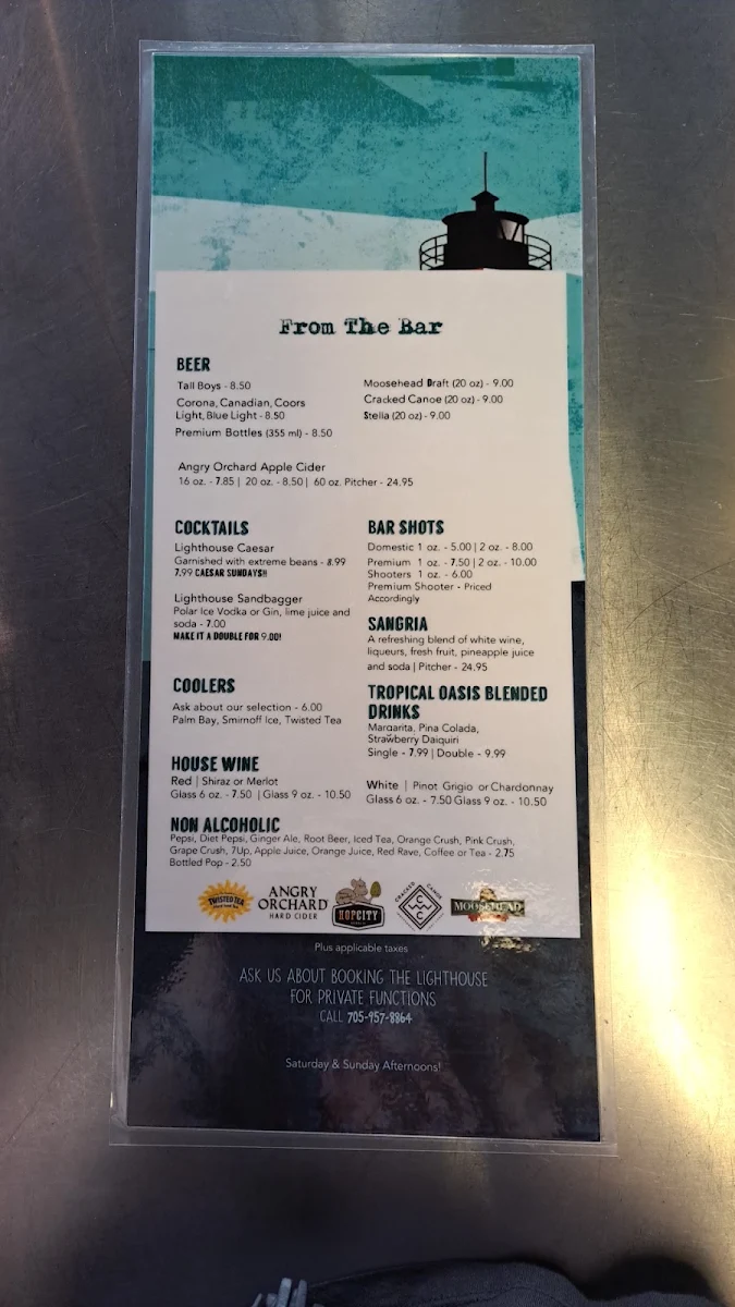 Menu, Light House Lounge & Grill