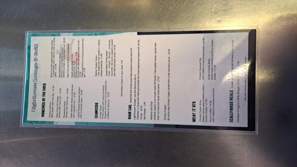 Menu, Light House Lounge & Grill
