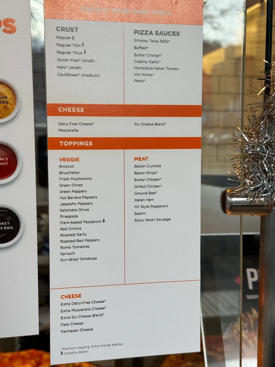Menu, Pizza Pizza