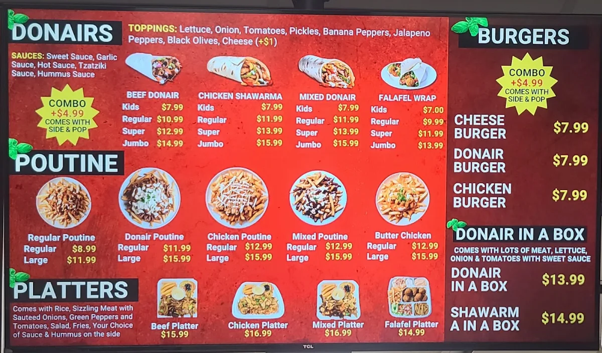 Menu, Donair & Pizza Lover