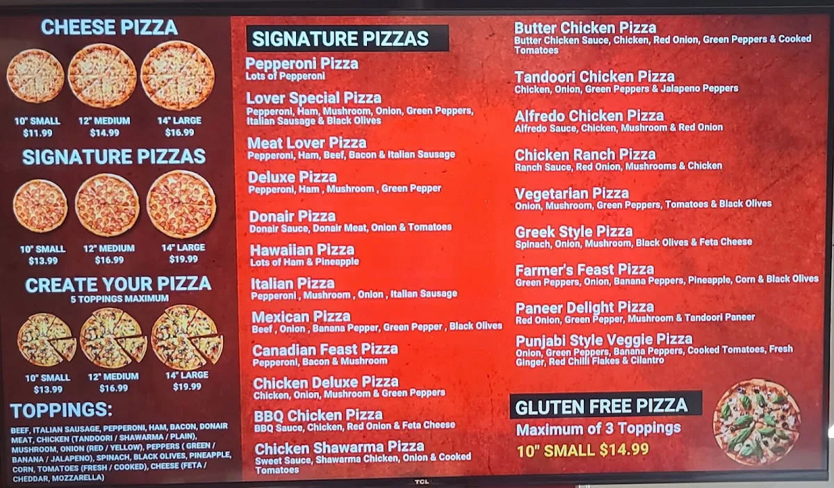 Menu, Donair & Pizza Lover