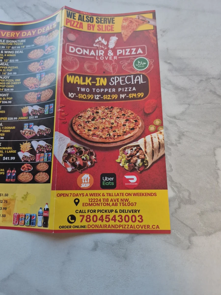 Menu, Donair & Pizza Lover