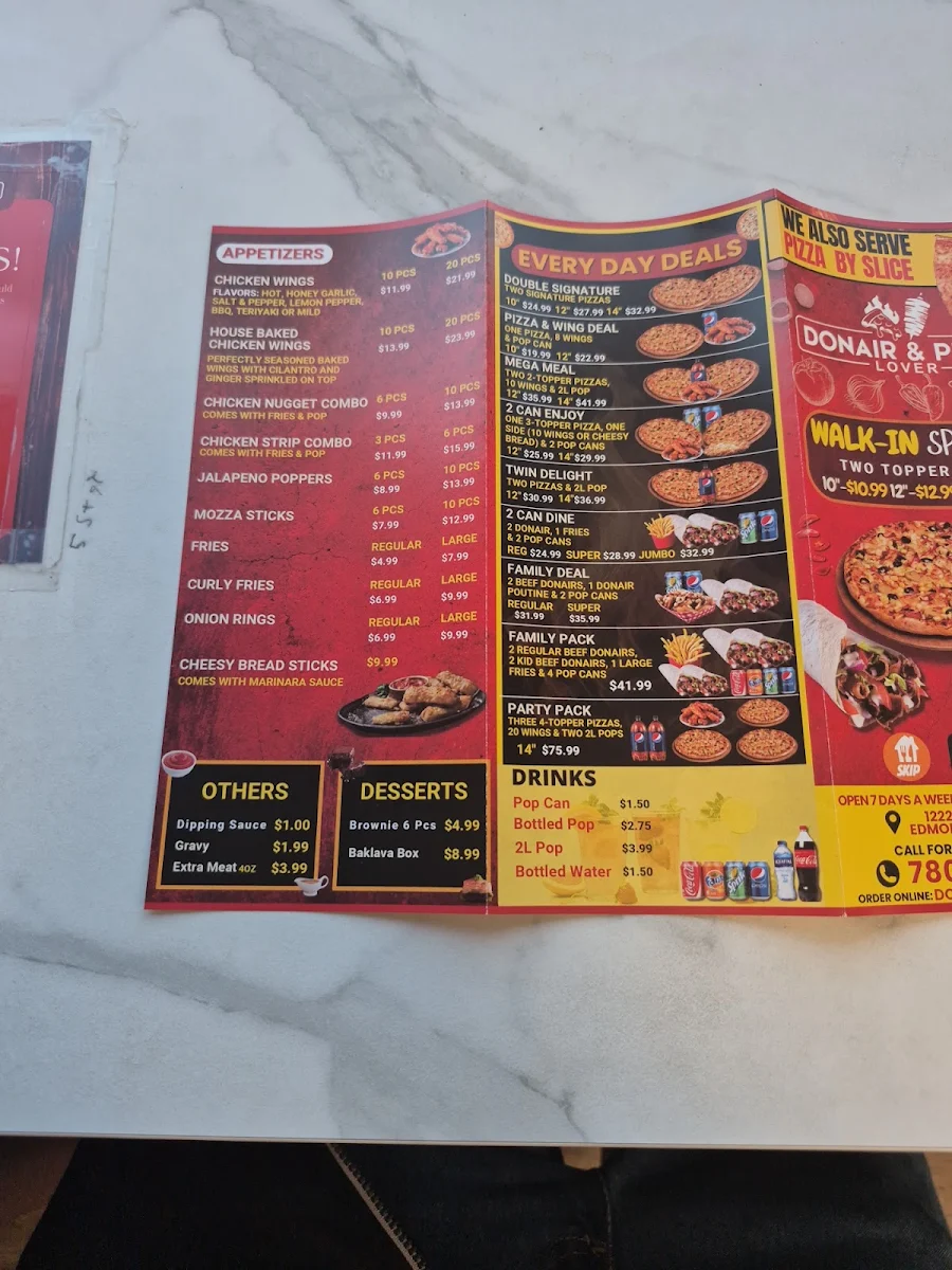 Menu, Donair & Pizza Lover