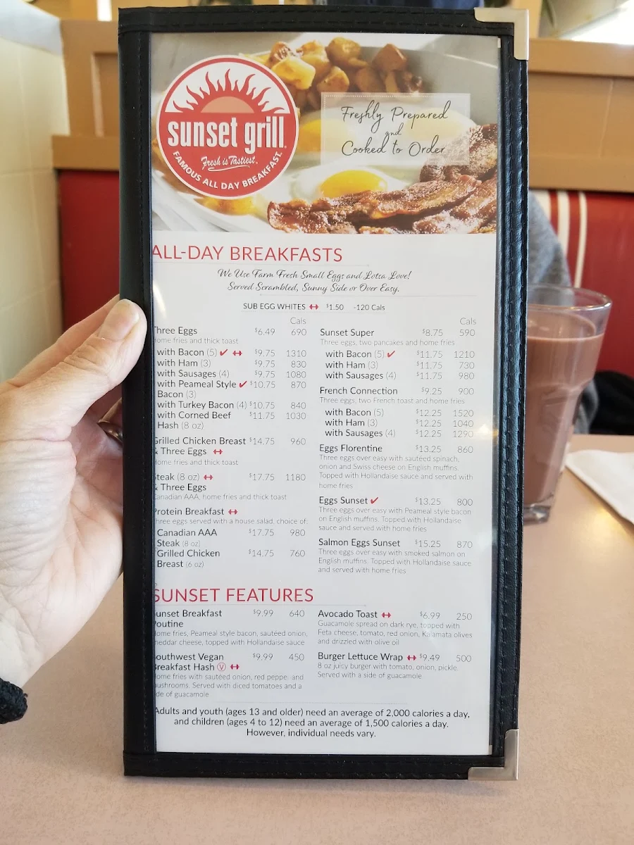 Menu, Sunset Grill