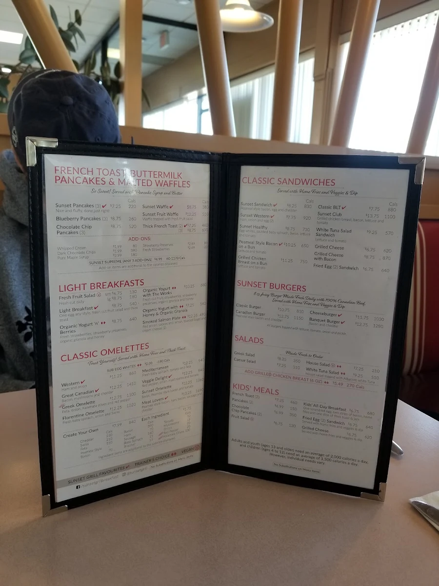 Menu, Sunset Grill