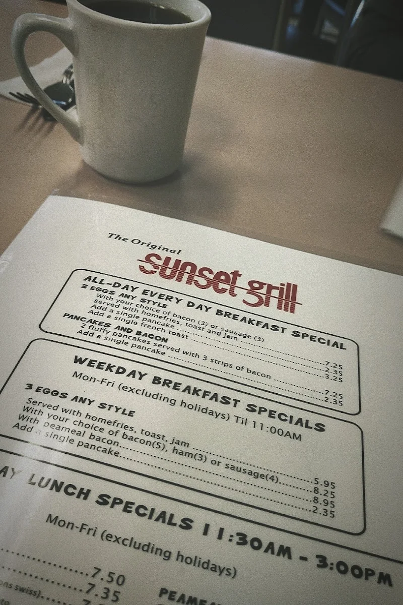 Menu, Sunset Grill