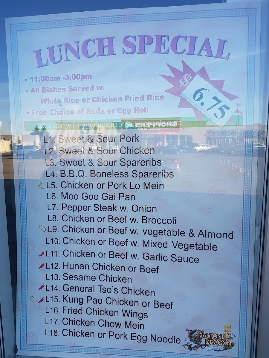 Menu, Halton Dragon Chinese Restaurant