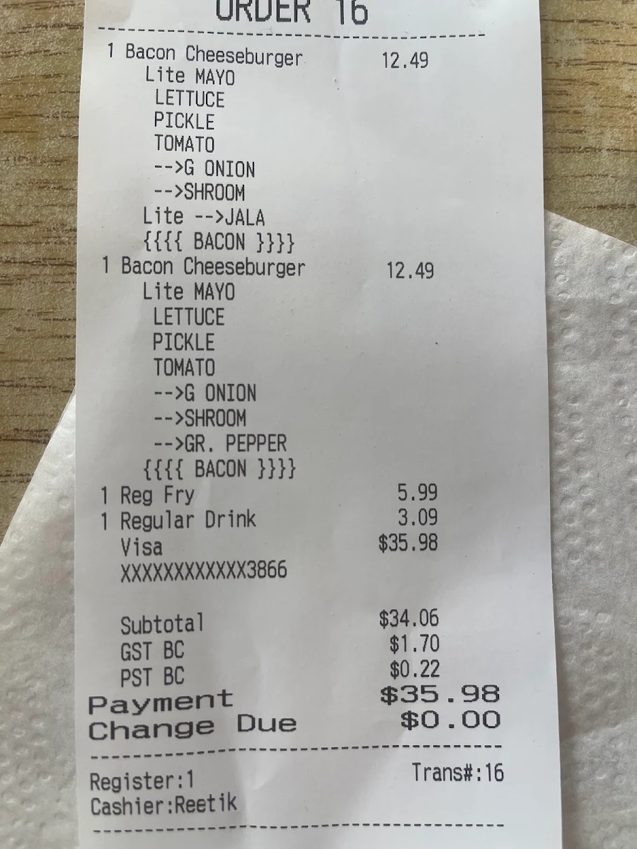 Menu, Five Guys