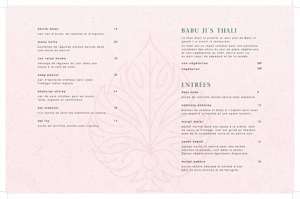 Menu, Darbar
