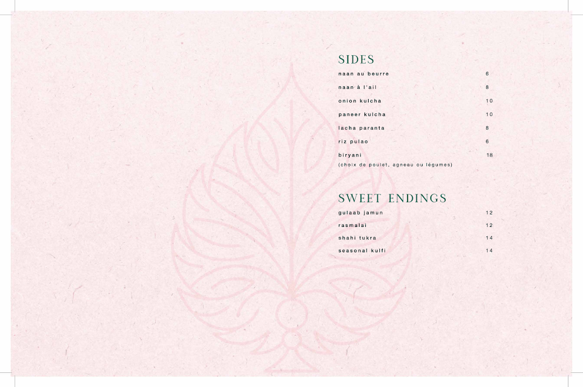 Menu, Darbar