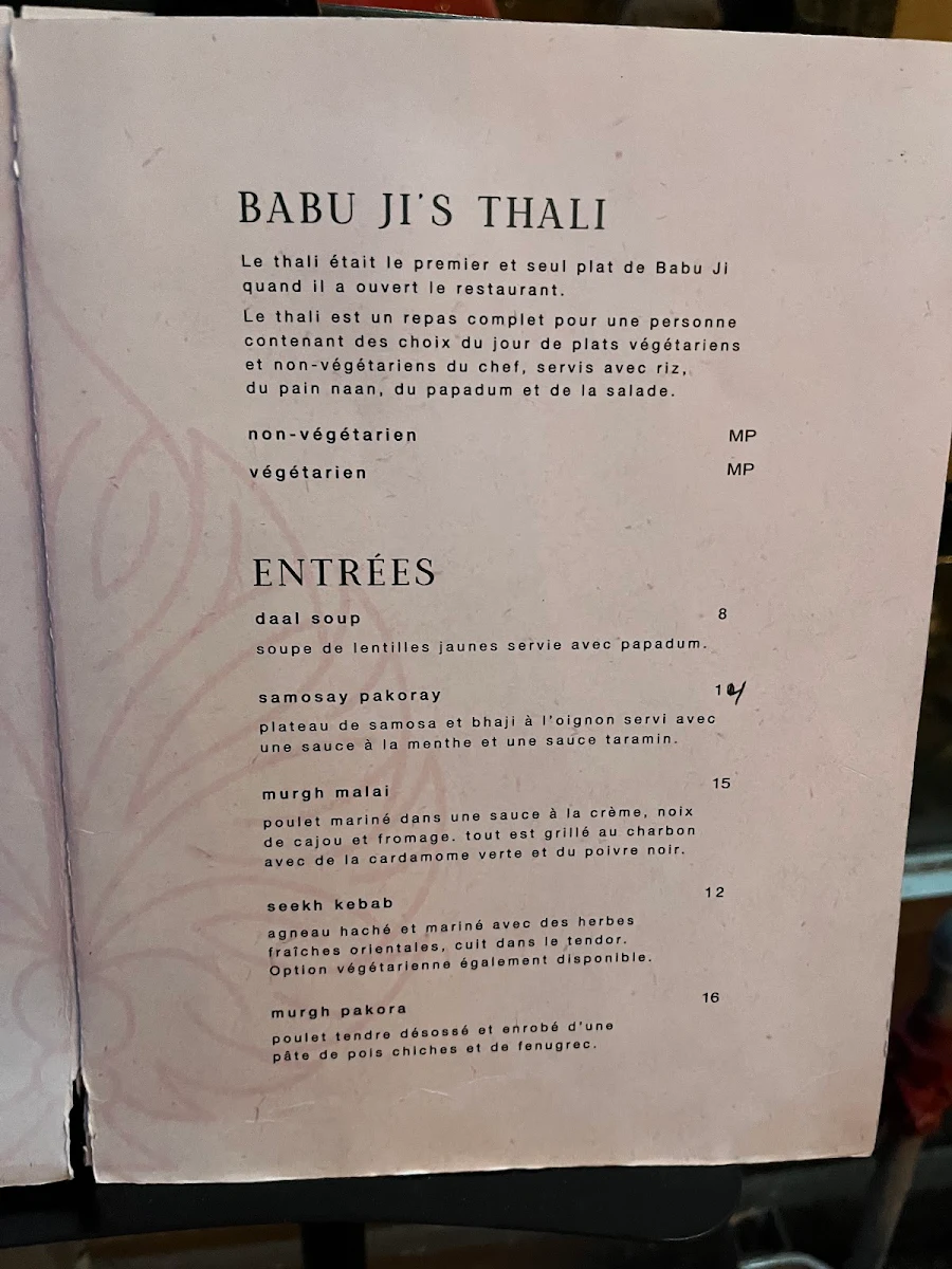 Menu, Darbar