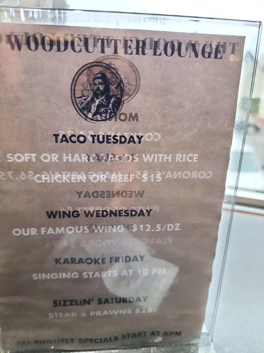 Menu, The Woodcutter Lounge