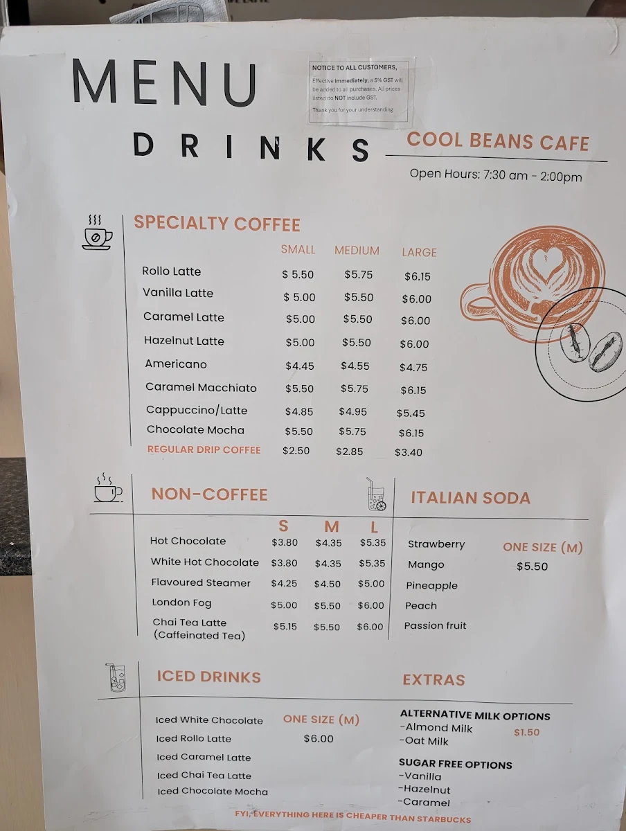 Menu, Cool Beans Café