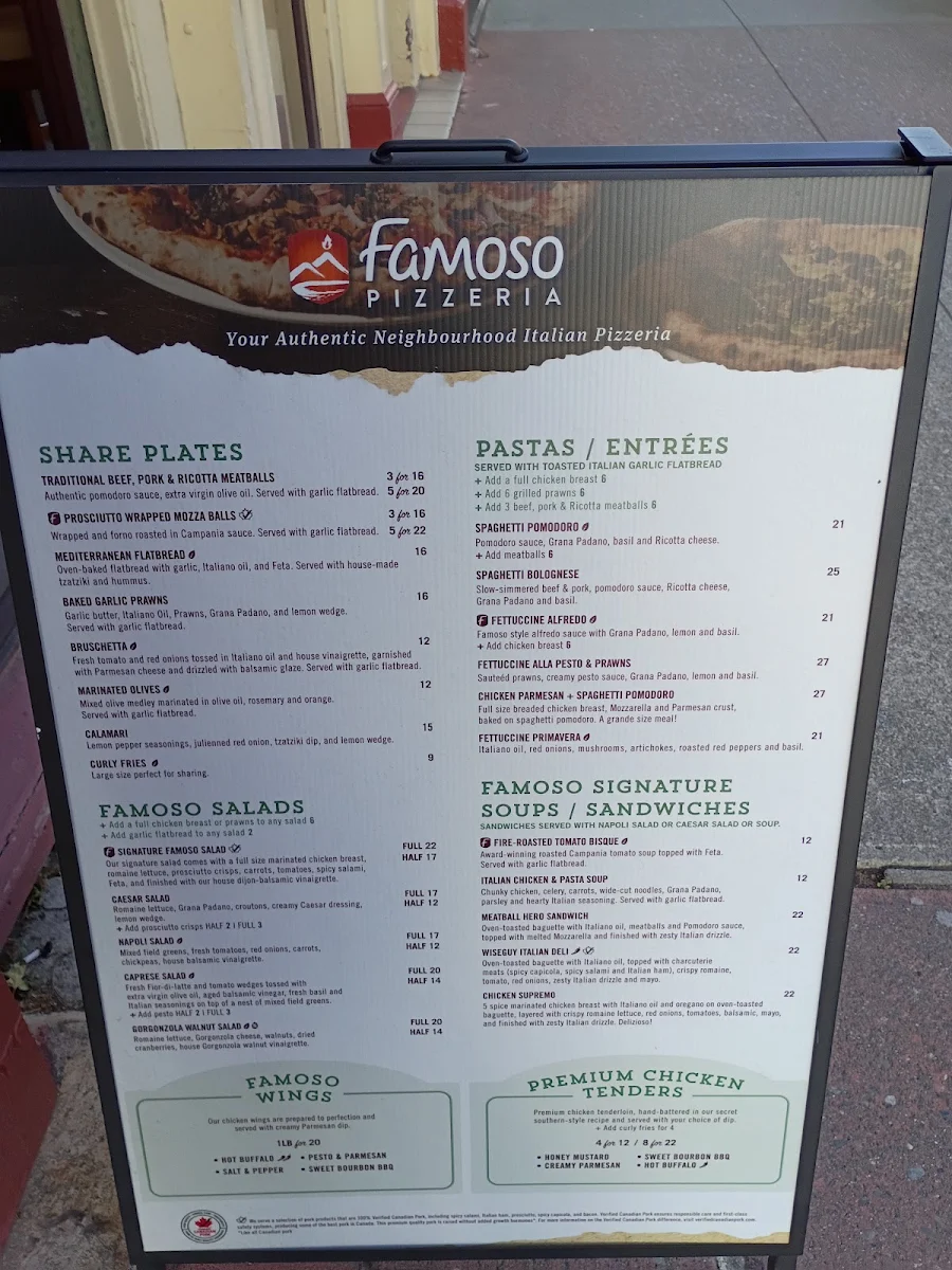 Menu, Famoso Italian Pizzeria - Market Square