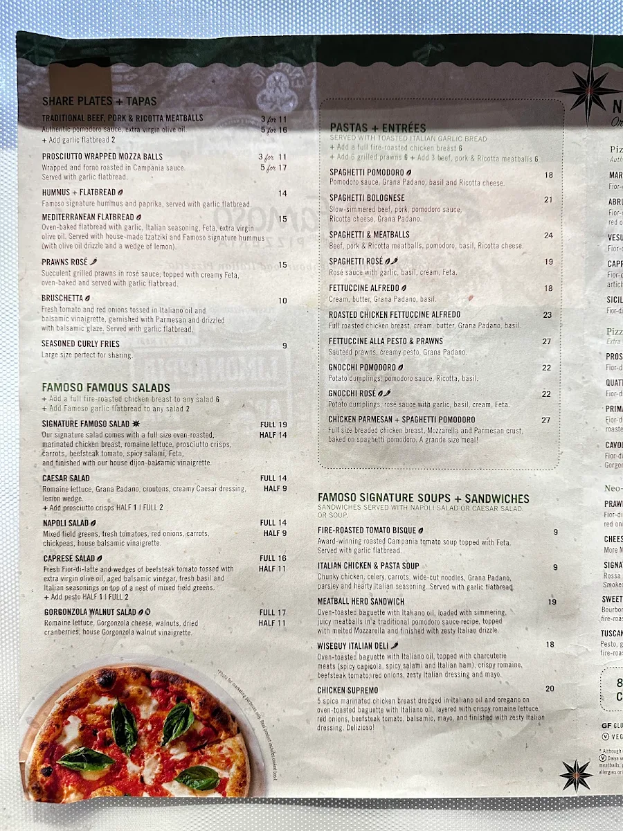 Menu, Famoso Italian Pizzeria - Market Square