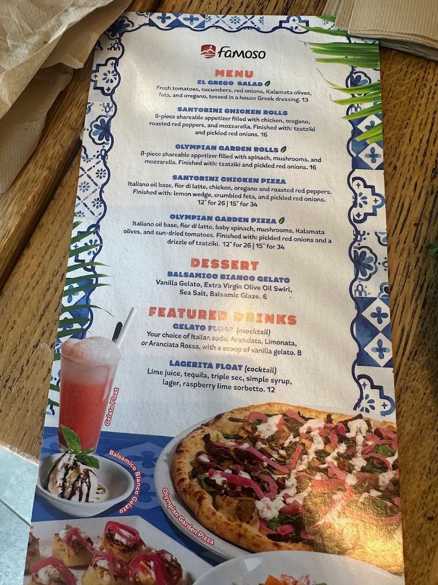 Menu, Famoso Italian Pizzeria - Market Square