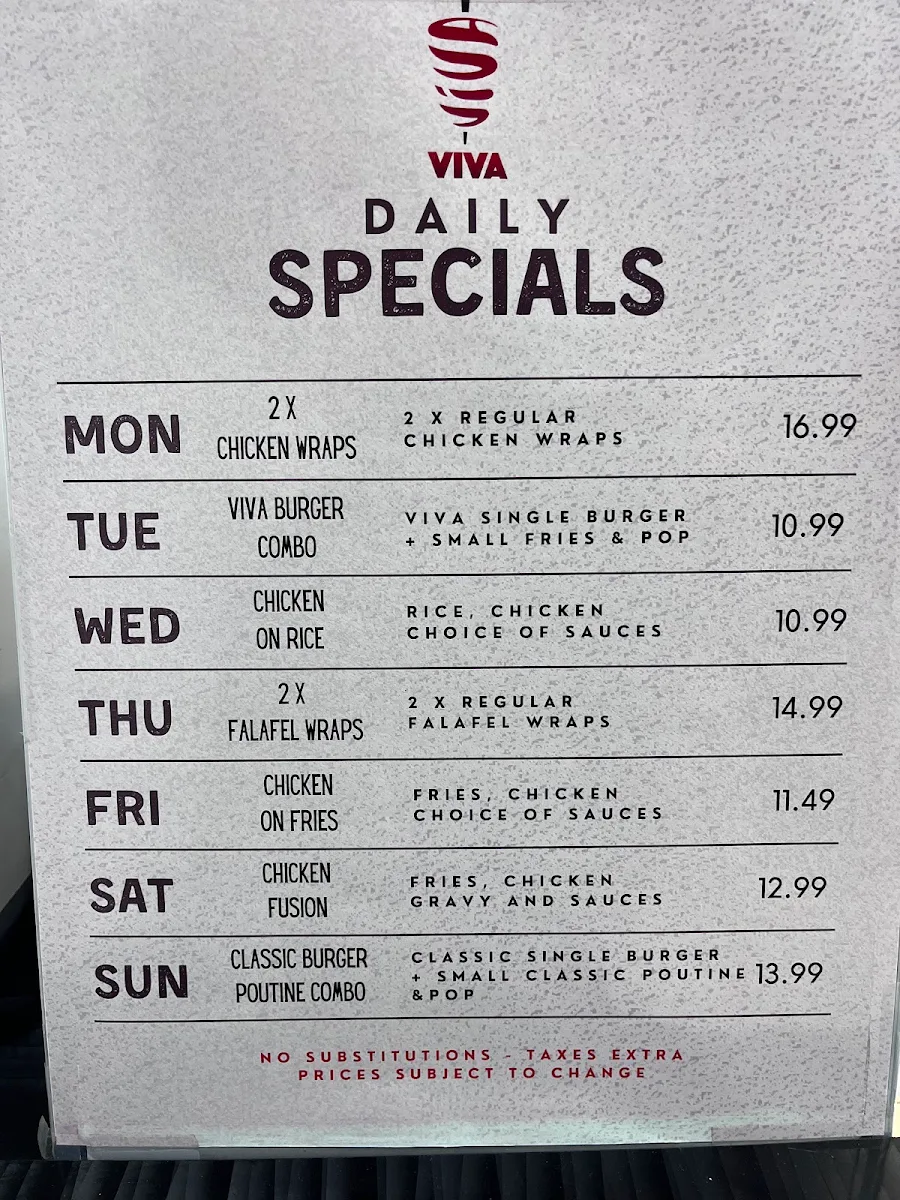 Menu, VIVA SHAWARMA