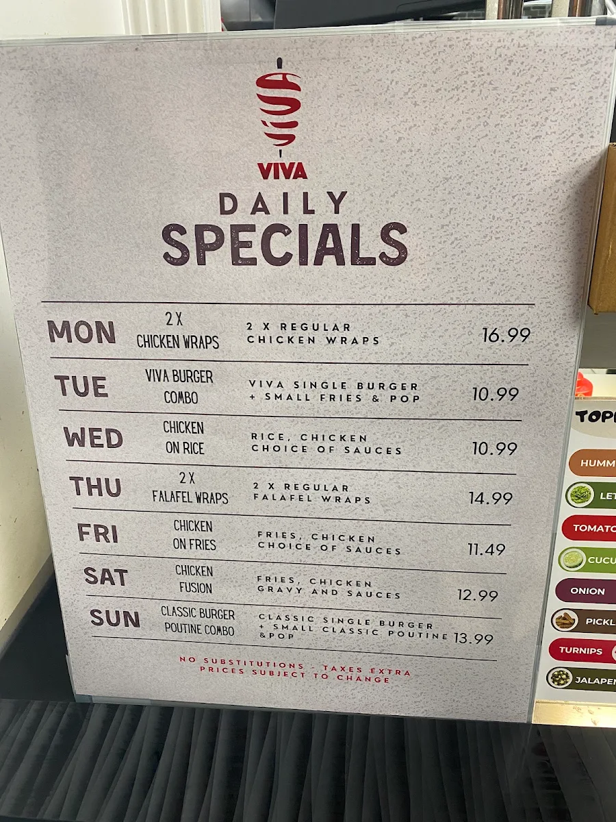 Menu, VIVA SHAWARMA