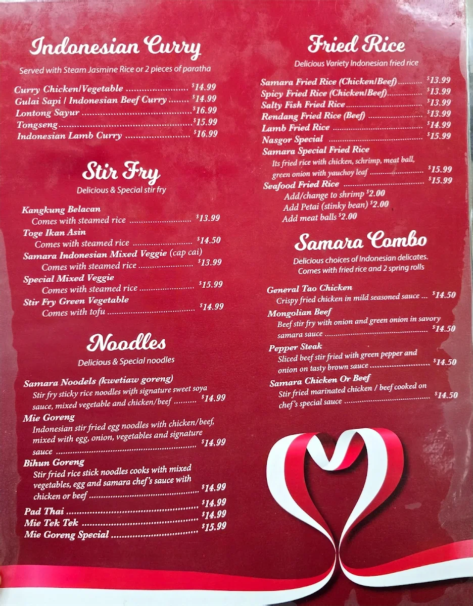 Menu, Samara Kitchen