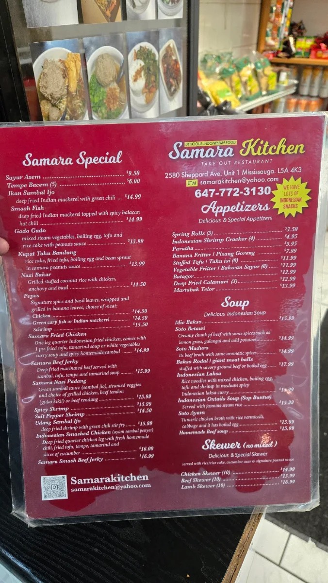Menu, Samara Kitchen