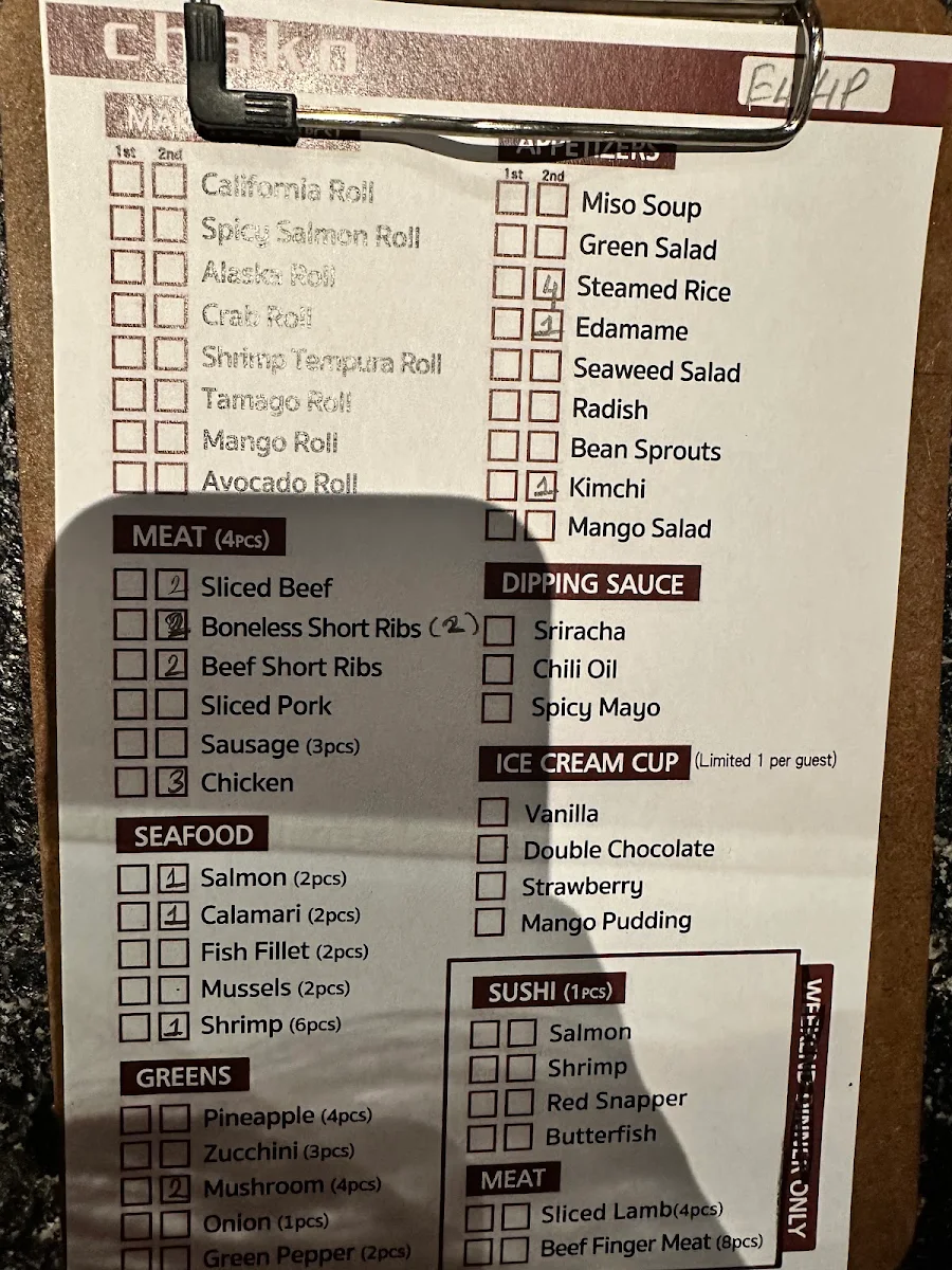 Menu, Chako Vaughan