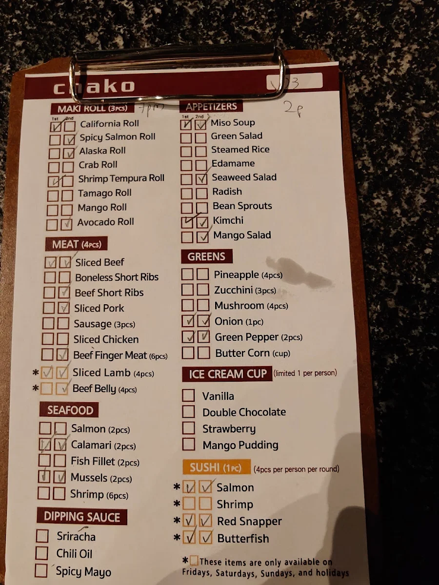 Menu, Chako Vaughan