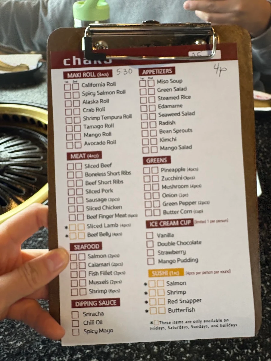 Menu, Chako Vaughan