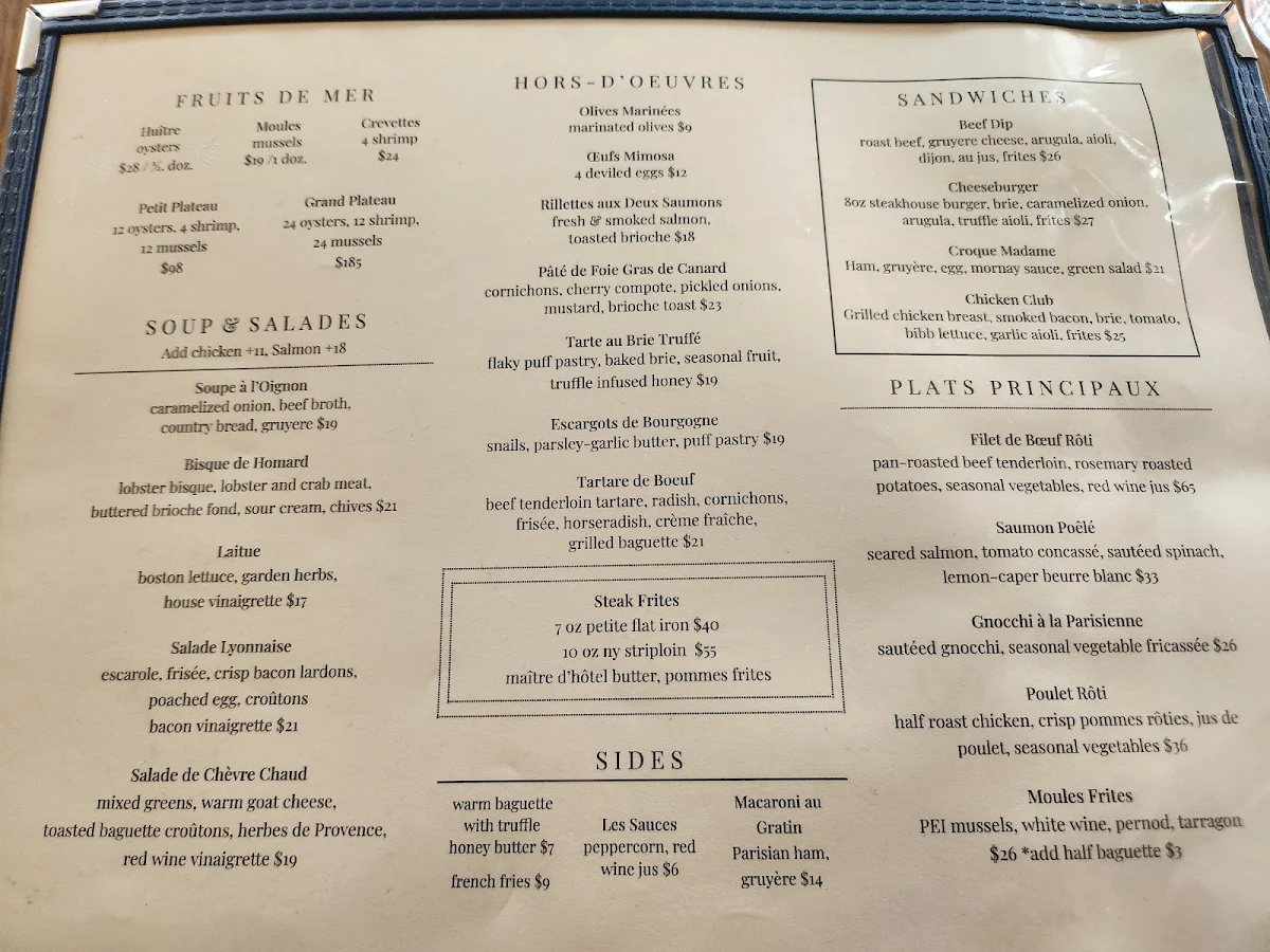 Menu, Poppy's French Bistro