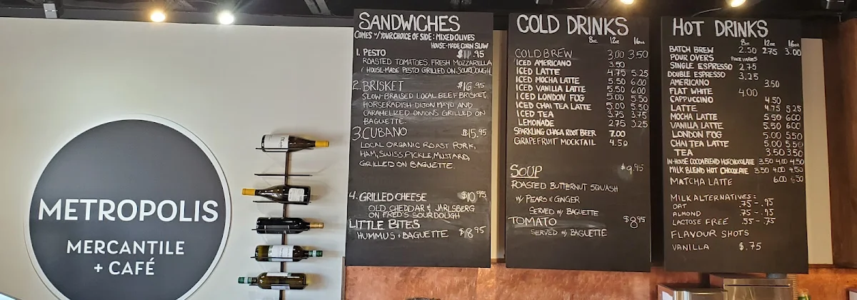 Menu, Metropolis Mercantile + Café