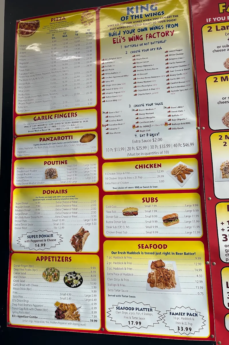Menu, Eli's Pizzeria