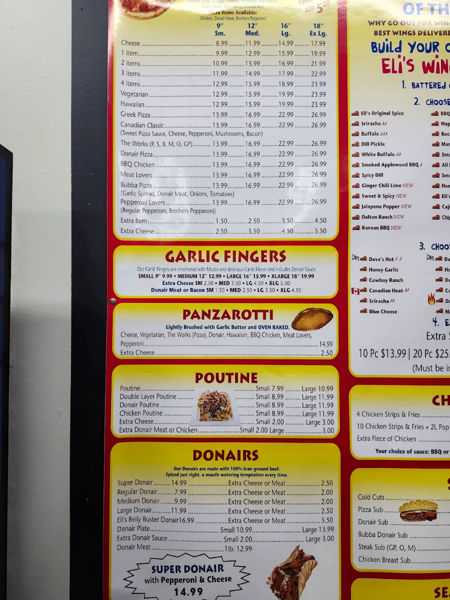 Menu, Eli's Pizzeria