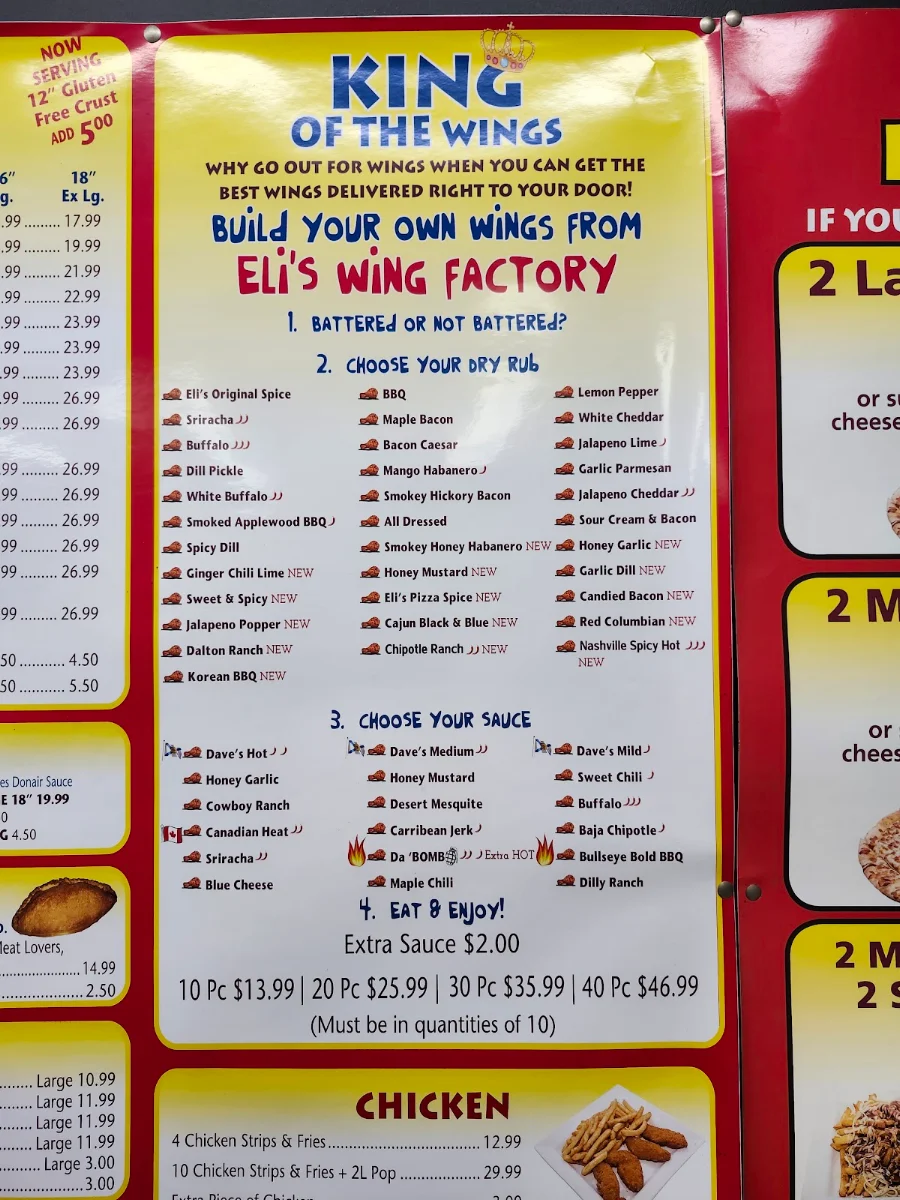 Menu, Eli's Pizzeria