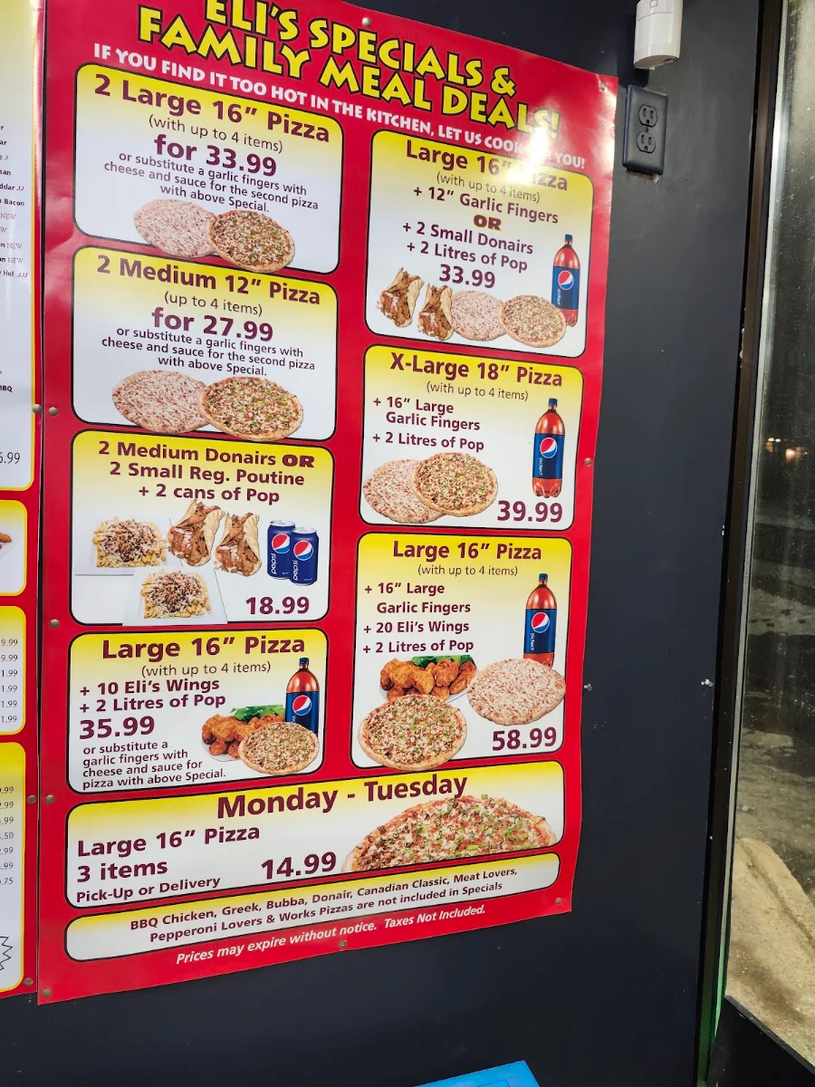 Menu, Eli's Pizzeria