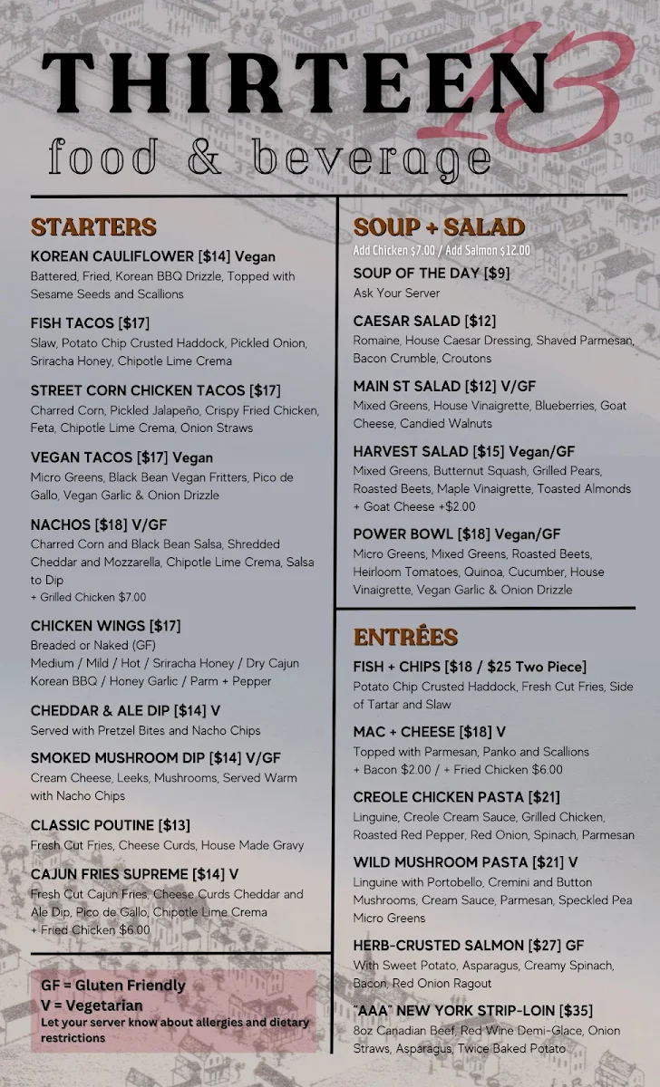 Menu, Thirteen Food & Beverage