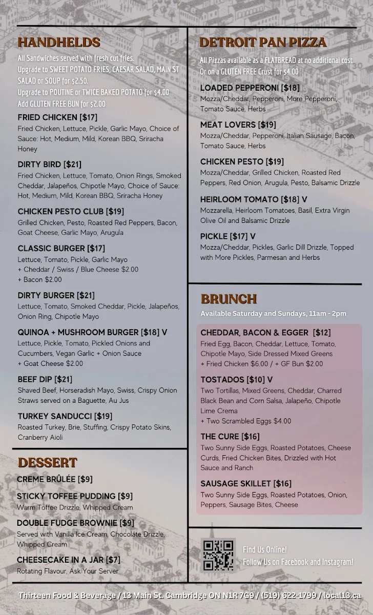 Menu, Thirteen Food & Beverage