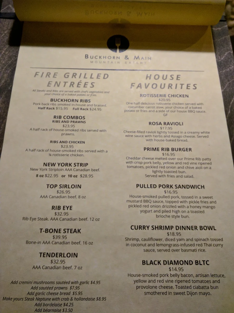 Menu, Buckhorn & Main Mountain Eatery