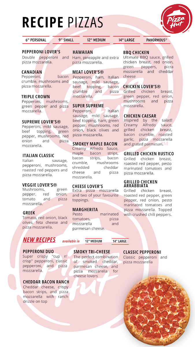 Menu, Pizza Hut