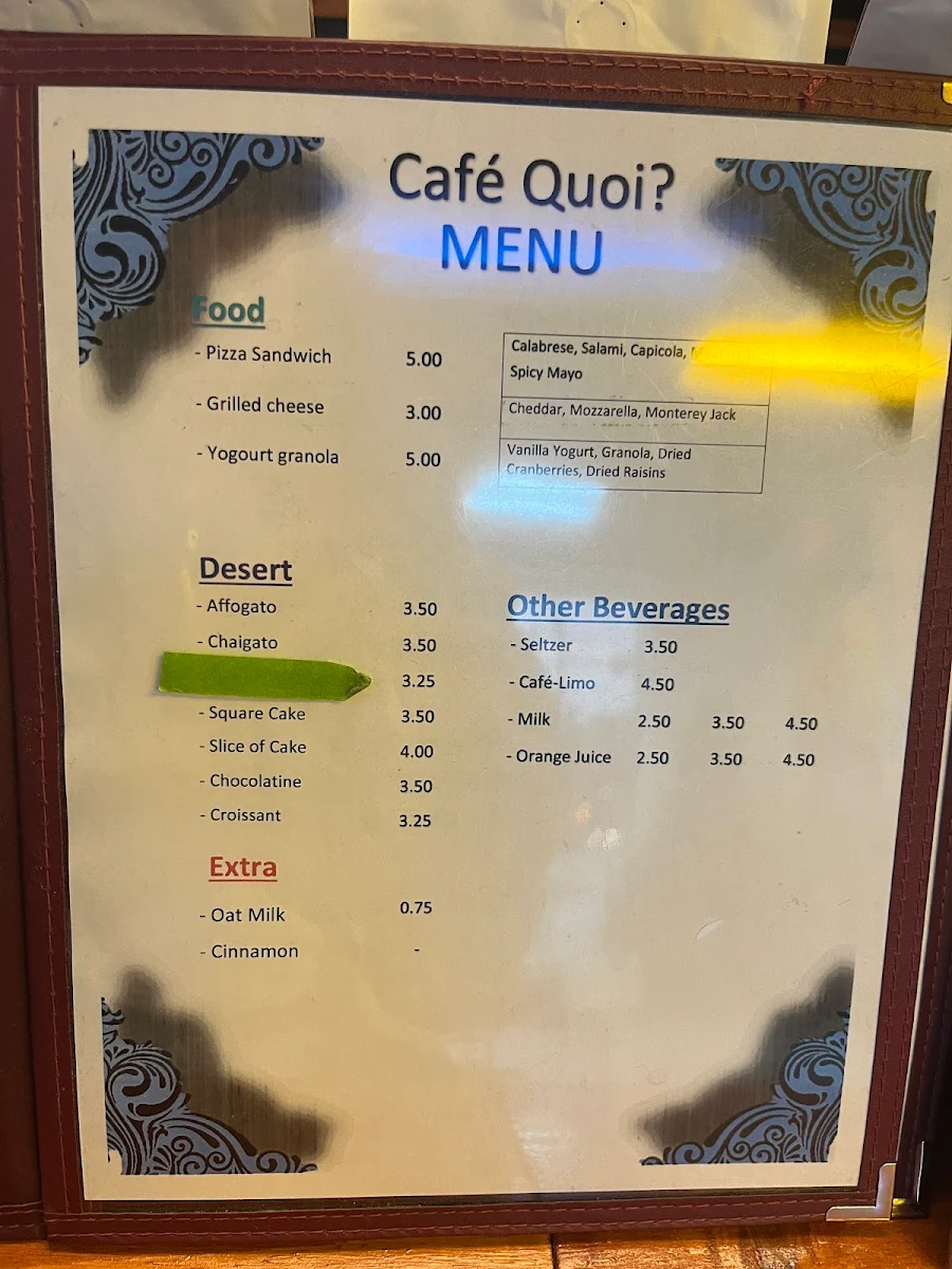 Menu, Café Quoi?