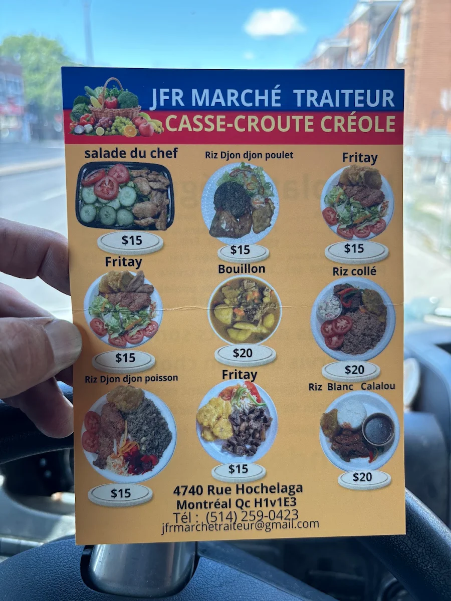 Menu, JFR Marché Traiteur