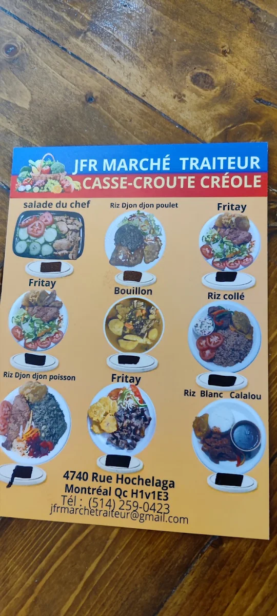 Menu, JFR Marché Traiteur