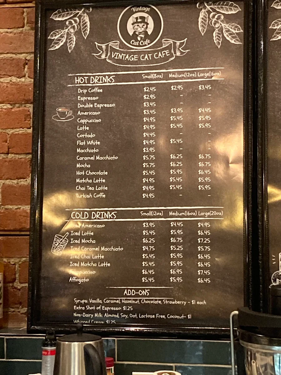 Menu, Vintage Cat Cafe Toronto