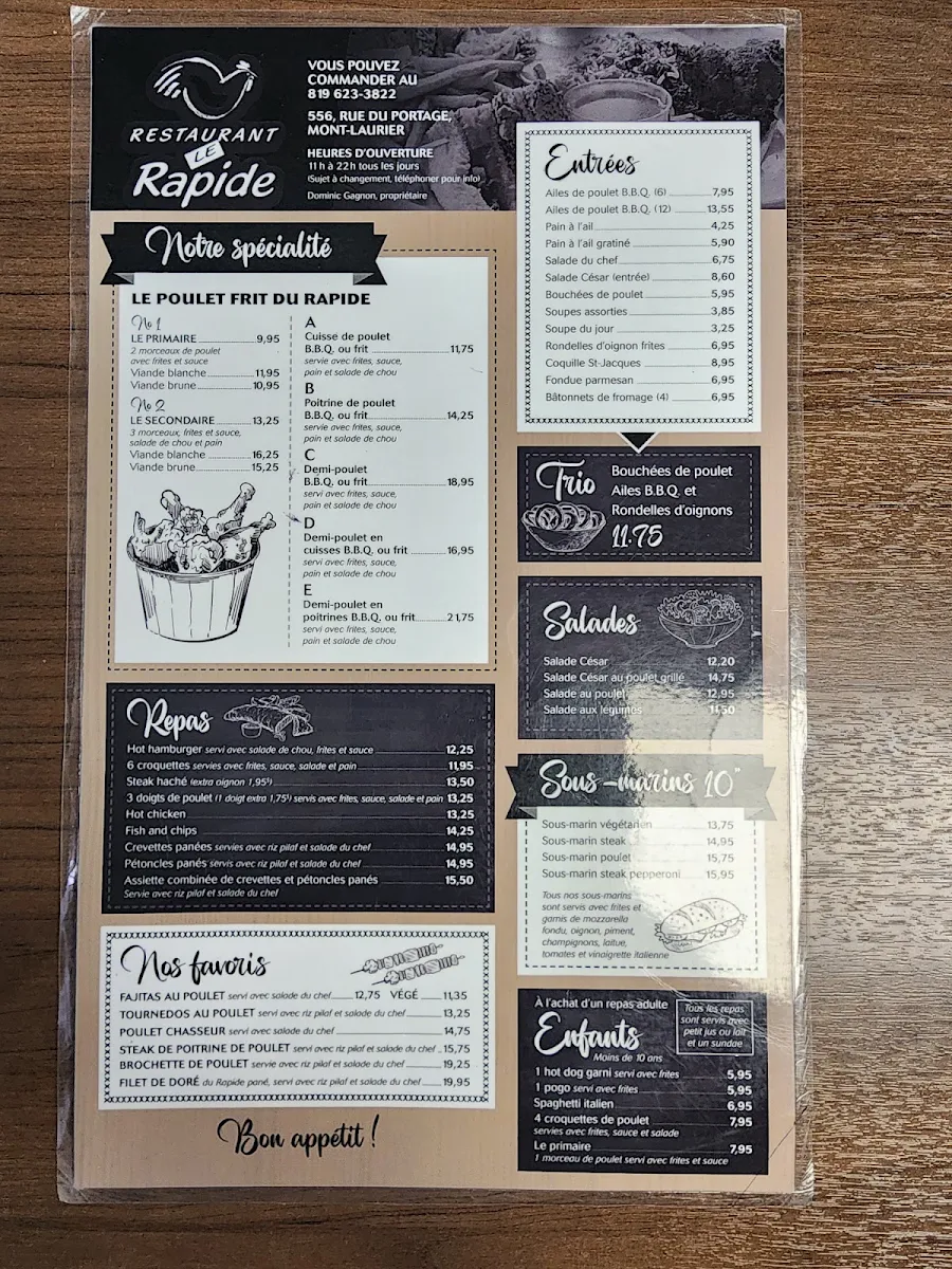 Menu, Restaurant Le Rapide