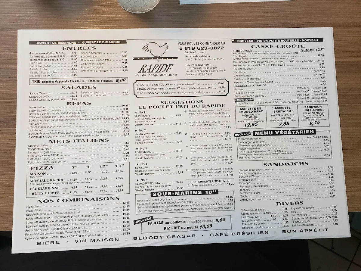 Menu, Restaurant Le Rapide