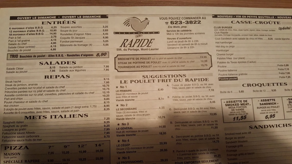 Menu, Restaurant Le Rapide