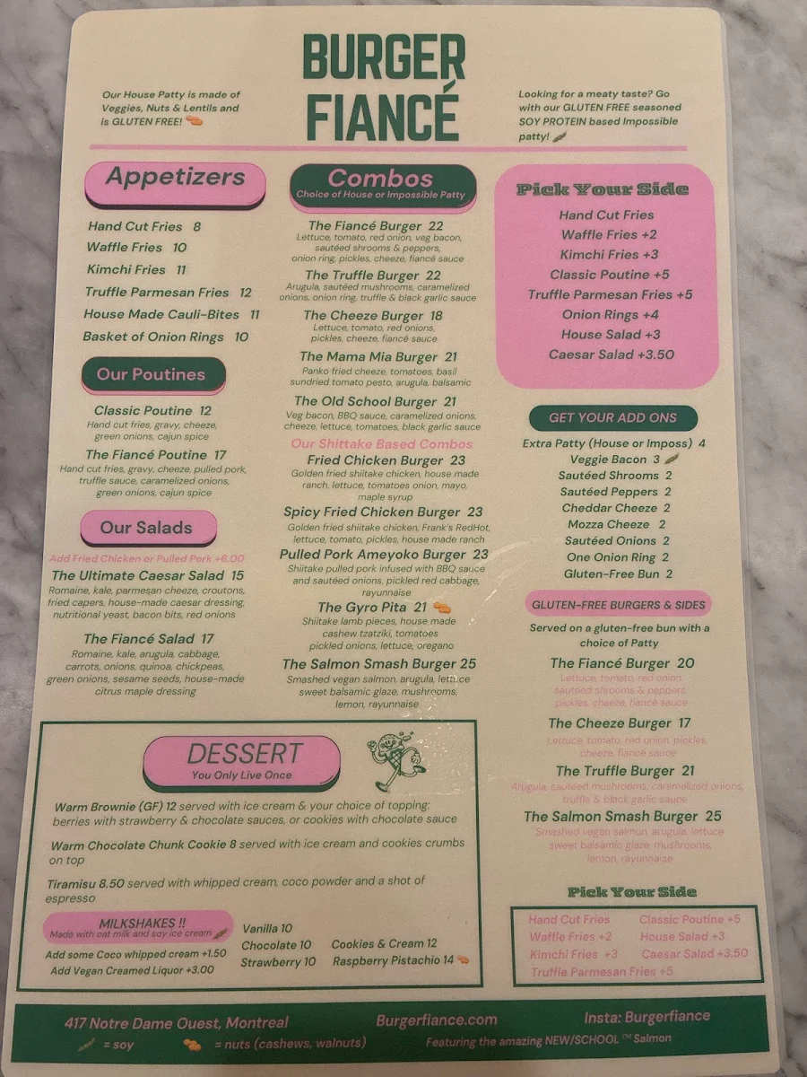 Menu, Burger Fiancé