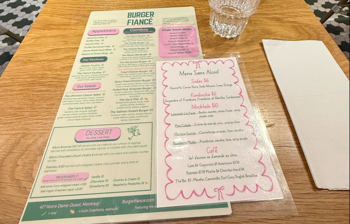 Menu, Burger Fiancé