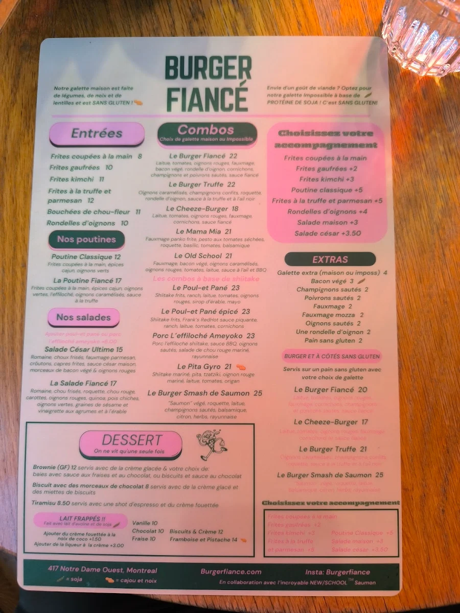 Menu, Burger Fiancé