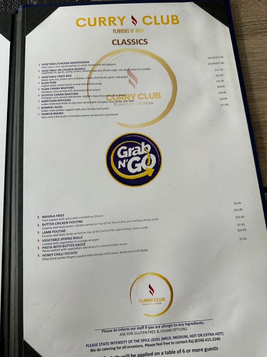 Menu, Curry Club