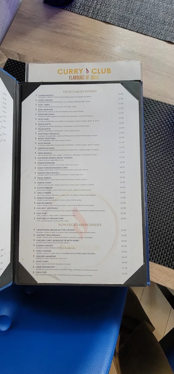 Menu, Curry Club